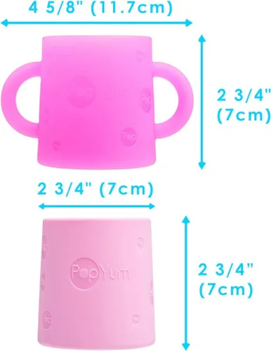 Miniatura 6 de PopYum Taza de entrenamiento de silicona, paquete de 2, morado eléctrico y rosa orquídea Asas, sin BPA, entrenamiento de autoalimentación, vaso