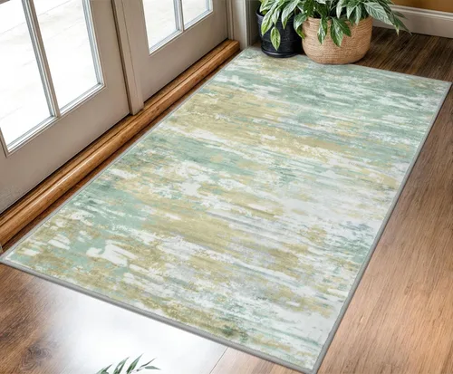 Miniatura 107 de KOZYFLY – Alfombra de pasillo moderna y lavable de diseño abstracto verde, 2 x 5 pies, antideslizante, suave y de pelo corto, ideal para cocina