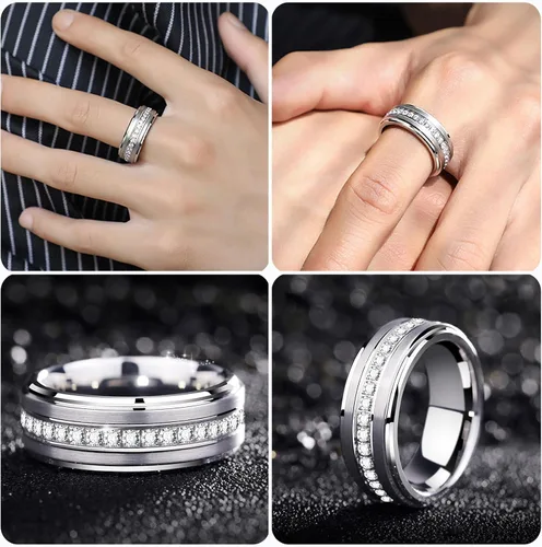 Miniatura 5 de Newshe Jewellery Juego de anillos de boda para él y ella, anillos de promesa de plata esterlina para parejas, mujeres, hombres, tallas 5-13