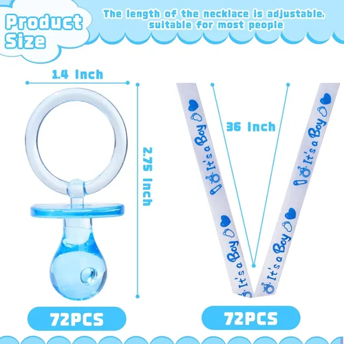 Miniatura 3 de 72 bonitos collares de chupete para niños y niñas, juego de collar acrílico para chupete para regalos de baby shower, fiesta de revelación de Azul