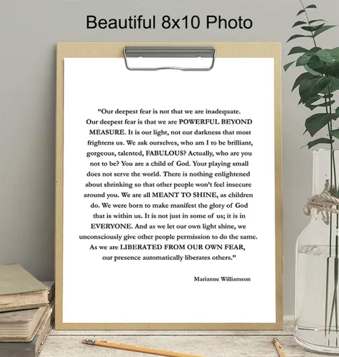 Miniatura 3 de Marianne Williamson Lámina de Arte de Pared con Cita del Miedo Más Profundo - Perfecta para Oficina y Decoración del Hogar - Es un Gran Regalo