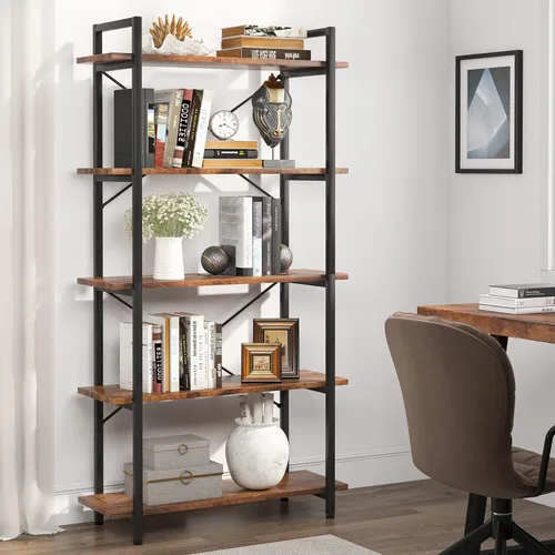 Miniatura 4 de Tribesigns Estantería negra de 5 niveles, moderna estantería Etagere con marco de metal, estante alto para sala de estar, estudio, oficina en casa