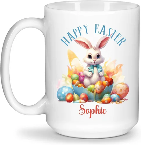 Miniatura 13 de Taza de viaje de cerámica personalizada de conejo, taza con nombre personalizado para los amantes de los conejos, taza de té con nombre temático