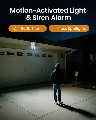 Miniatura 7 de Anlapus 2 cámaras de seguridad WiFi C281 3MP 2K para exteriores, cámara de seguridad con cable Pan/Tilt de 360°, detección AI, pista automática