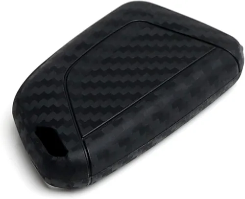 Miniatura 6 de iJDMTOY Funda para llavero de silicona suave con patrón de fibra de carbono negra compatible con Cadillac CT5 CT6 XTS XT4 XT5 ATS 2020 en adelante