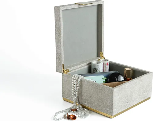 Miniatura 5 de Ivory Shagreen - Organizador decorativo cuadrado para decoración del hogar, joyero de almacenamiento de piel sintética, accesorios para hombres