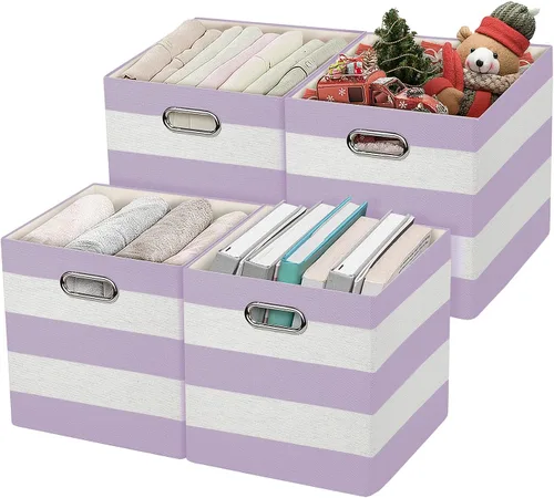 Miniatura 13 de Posprica - Cestas organizadoras de almacenamiento, 11×11 cubos plegables de almacenamiento de tela con cajones para guarderías, oficinas, armarios