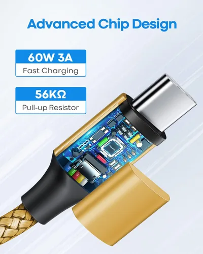 Miniatura 2 de etguuds Cable USB C a USB C dorado de 1 pie, paquete de 2 cables USBC a USBC de 60 W, cable de carga tipo C a C, cable de carga rápida para iPhone