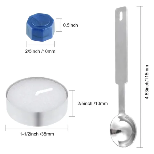 Miniatura 2 de Kit de 500 cuentas de sello de cera octágono azul cielo con 4 velas de té, 1 cuchara de fusión para manualidades, manualidades, letras, boda