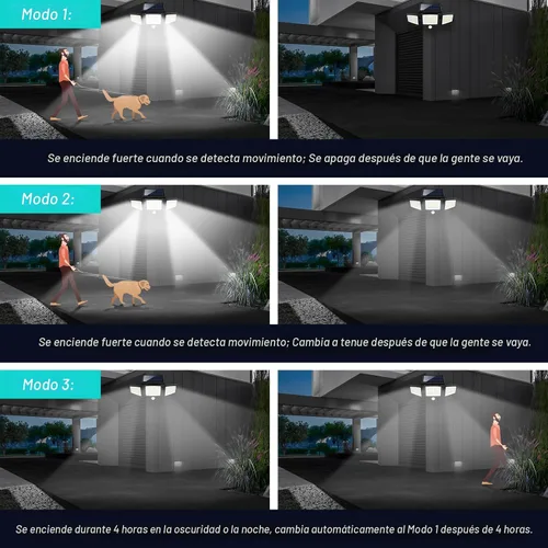Miniatura 5 de Tuffenough - Luces solares para exteriores, 2500 lm, 210 luces LED de seguridad con control remoto, 3 cabezales de luces con sensor de movimiento