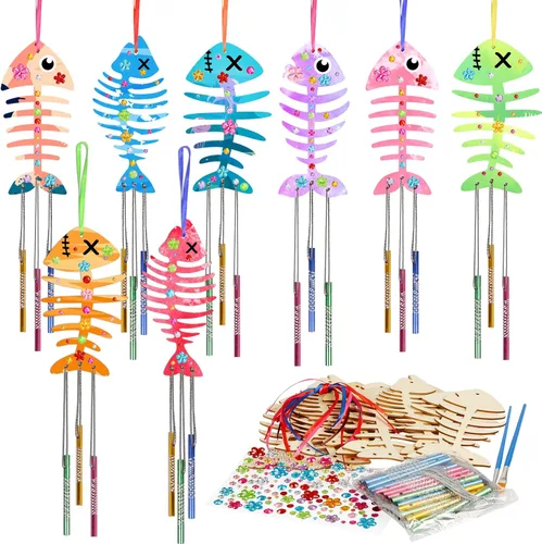 Fennoral Paquete de 12 carillones de viento, manualidades de primavera para niños, artes y manualidades de madera para niñas y niños, haz tus Hueso