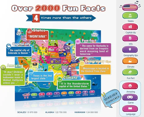 Miniatura 3 de Qiaojoy Bilingüe interactivo para niños que hablan de Estados Unidos mapa para aprendizaje de niños, juegos de geografía, mapa electrónico
