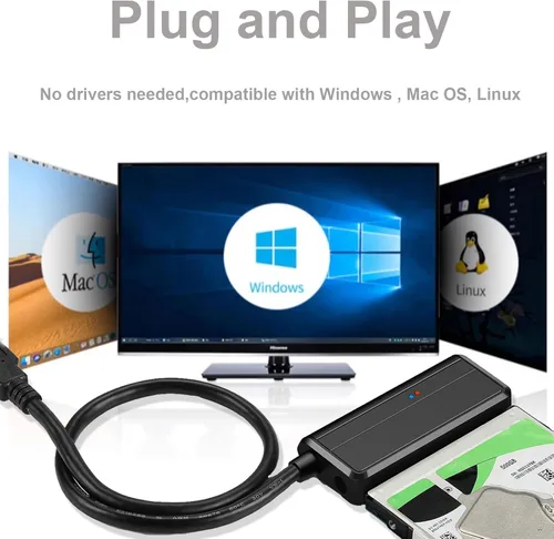 Miniatura 7 de Cable SATA a USB 3.0 a 2.5 Adaptador de disco duro de 3.5 pulgadas, convertidor externo para transferencia de datos SSD/HDD, con fuente