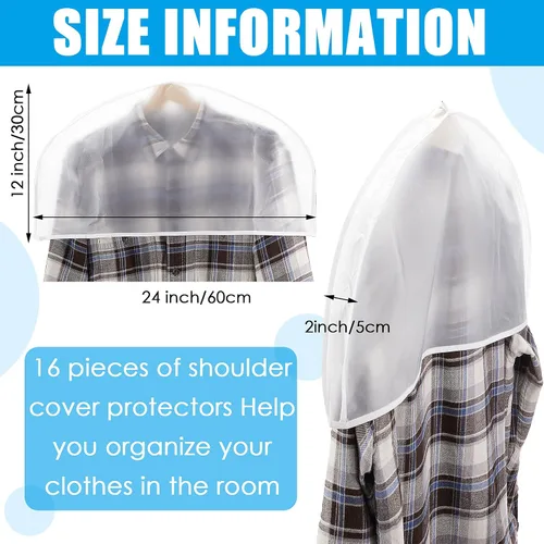Miniatura 2 de Patelai 8 fundas de hombro para colgar ropa de 24 x 12 pulgadas, fundas de plástico transpirables para colgar ropa, protectores contra el polvo