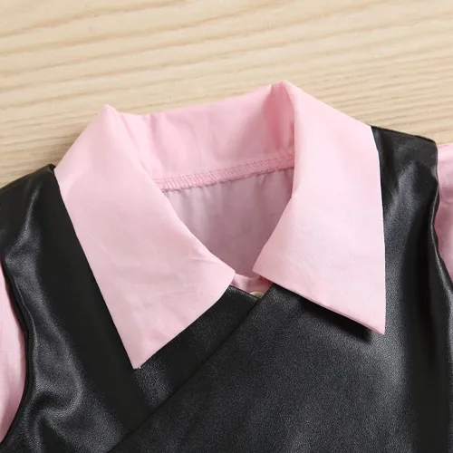 Miniatura 4 de TINXIEA Vestido tipo túnica de manga larga con botones para niñas pequeñas con chaleco de encaje, 2 piezas, ropa para bebé