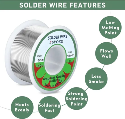 Miniatura 3 de SYOKO Alambre de soldadura de núcleo de colofonia de plomo de estaño 60/40 0.039 in 1.76 oz para soldadura eléctrica, alambre de soldadura
