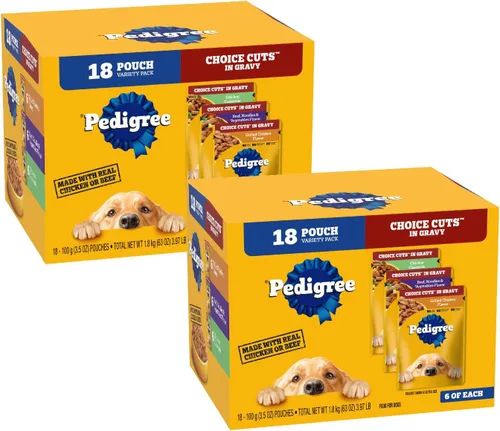 Miniatura 20 de Pedigree Choice Cuts in Gravy - Alimento húmedo para perros adultos, paquete variado de 30 unidades con sabor a carne, bolsas de 3.5 onzas