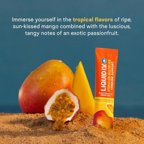 Miniatura 2 de Liquid I.V. Multiplicador de hidratación+apoyo inmunológico - Mango Passionfruit Mezcla de bebida en polvo con electrolitos 1 paquete