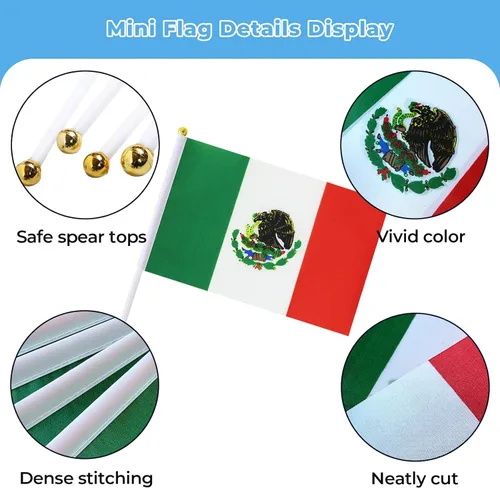 Miniatura 6 de Bandera de México, bandera mexicana, pequeñas mini banderas de mano de México en palo, ideal para fiestas, desfiles, eventos deportivos