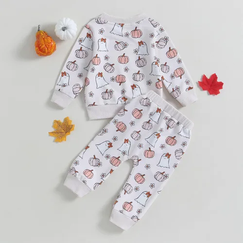 Miniatura 26 de YINGISFITM Conjunto de camisa de calabaza de Halloween para bebé, niña, niño, sudadera y pantalones para otoño e invierno
