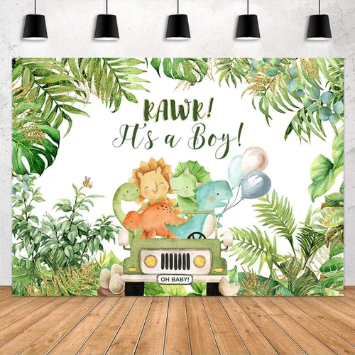 Miniatura 2 de Avezano Decoración de fiesta de dinosaurio para baby shower, telón de fondo para niños, caricatura, dinosaurio "It's a boy", fondo para baby shower