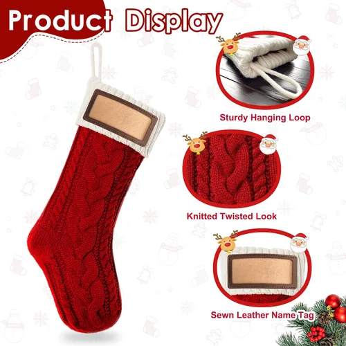 Miniatura 4 de Paquete de 2 medias de Navidad, medias de Navidad familiares grandes de 18 pulgadas, medias de punto de colores mixtos colgantes (2 mezclas)