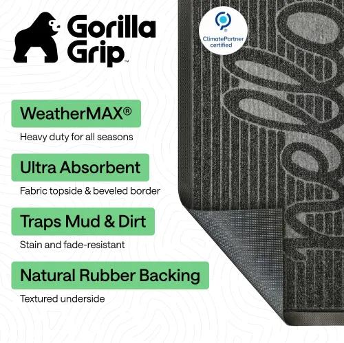 Miniatura 2 de Gorilla Grip WeatherMax - Tapete para todas las estaciones 100% impermeable, 23x35 pulgadas, goma natural duradera, resistente a manchas y Carbón
