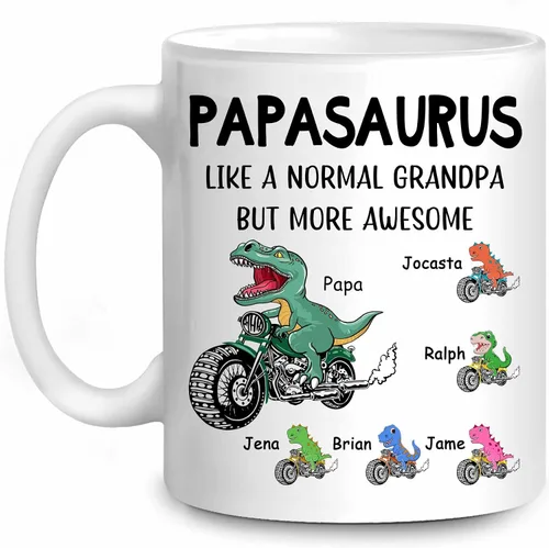 Miniatura 9 de WHIDOBE Taza Papasaurus personalizada (1 niño) Taza personalizada de 11 oz 15 onzas para abuelo, regalo personalizado para abuelo, hombres, él