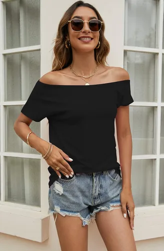 Miniatura 2 de Halife - Blusa de manga corta para mujer, estilo informal con hombro descubierto, para verano, corte holgado