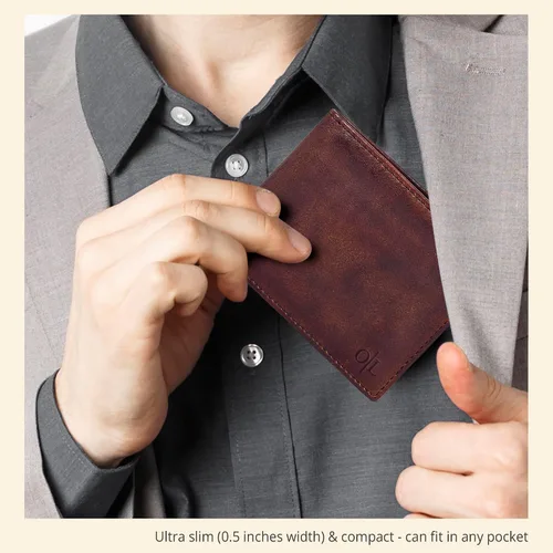 Miniatura 6 de Carteras RFID delgadas para hombres - Cartera de bolsillo frontal de piel genuina