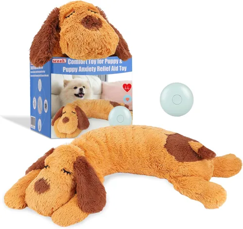 WEOK Juguete de latido del corazón para cachorros, Almohada de acurrucamiento cómoda, Ayuda para aliviar la ansiedad del perro, Juguete de peluche