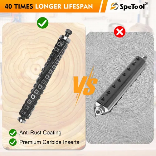 Miniatura 5 de SpeTool Cabezal de corte helicoidal de 6 pulgadas para cepilladora Jet de 6 pulgadas de grosor, cabezal de corte en espiral, 4 filas, 28 insertos