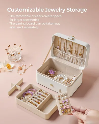 Miniatura 36 de SONGMICS Caja organizadora de joyas, estuche de viaje de 2 capas para aretes, collares, pulseras, almacenamiento portátil de joyas con gran Verde