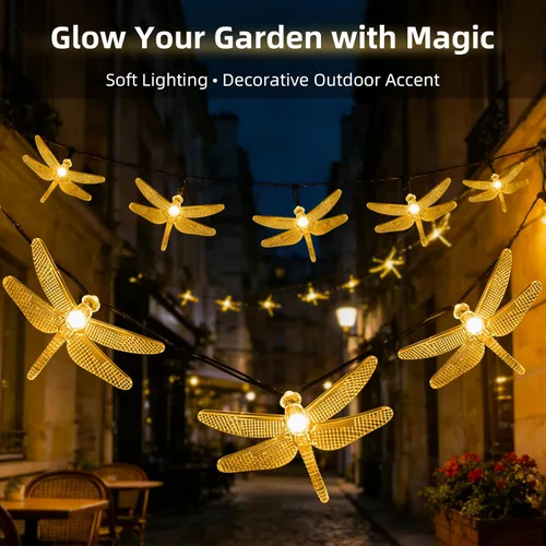Miniatura 6 de ASFSKY Luces solares de libélula al aire libre 50 LED libélula luces impermeables blanco cálido