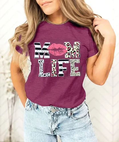 Miniatura 2 de Camisa Lotucy con letras impresas Mom Life, Tired Mom, Blessed Mama, de manga corta, para mujer