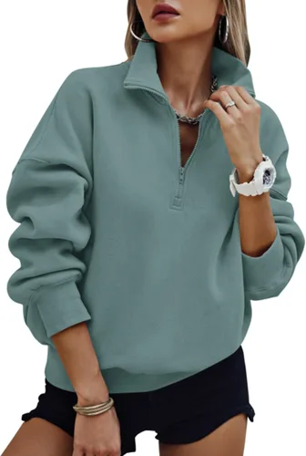 Miniatura 9 de PRETTYGARDEN Sudaderas de gran tamaño con media cremallera para mujer, sudaderas con capucha de forro polar 2025 de manga larga a la moda, tops