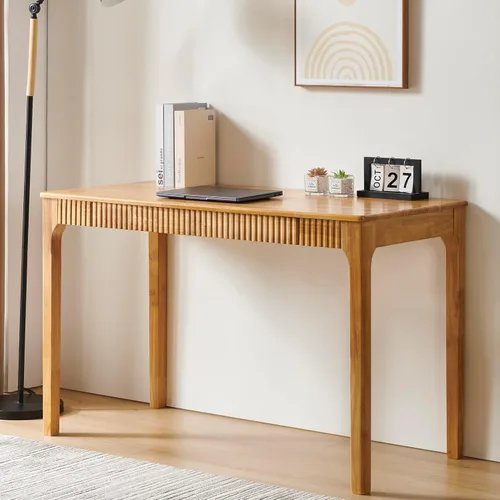 Miniatura 10 de Escritorio de madera maciza con cajón, escritorio de madera para oficina en casa para el trabajo, escritorio de computadora para estudiantes