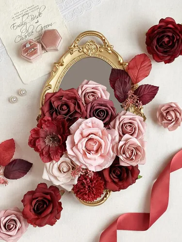 Miniatura 118 de FACINOC Ramos de Rosas Artificiales Naranjas, Juego de Caja de Flores Artificiales con Tallos para DIY, Bodas, Despedidas de Soltera, Decoraciones
