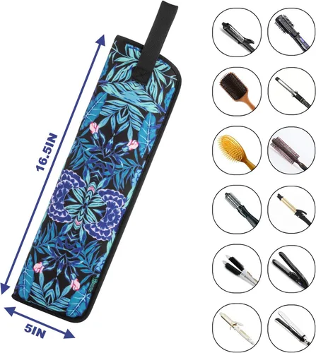 Miniatura 3 de Beautyflier Funda de viaje universal para rizador, resistente al calor, lona, flor azul