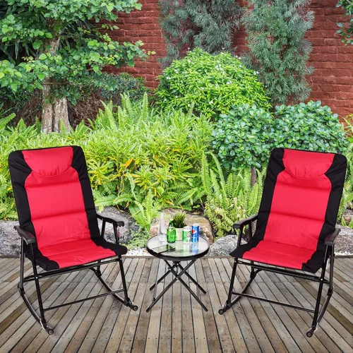 Miniatura 3 de Giantex Juego de 3 mecedoras plegables para patio al aire libre, juego de 2 mecedoras con mesa auxiliar de cristal para patio, terraza, asiento