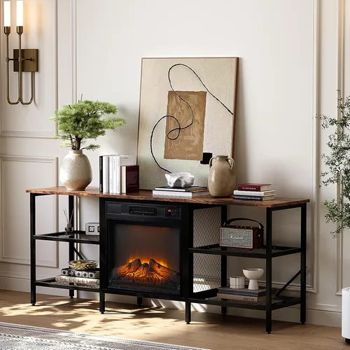 Miniatura 9 de VINGLI Soporte de TV para TV de 70 pulgadas, centro de entretenimiento de granja con almacenamiento, mesa consola de TV moderna de mediados de siglo