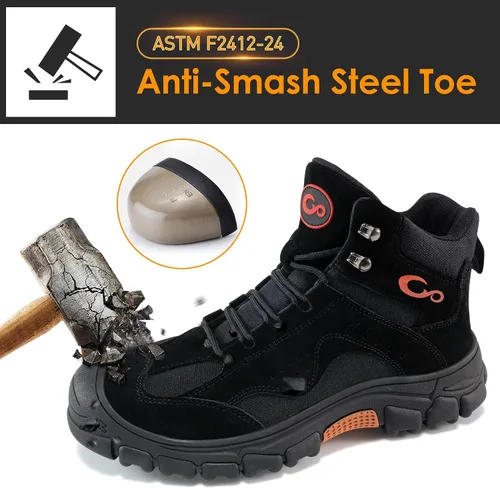 Miniatura 4 de Ablanczoom Botas de trabajo para hombre con puntera de acero – ASTM F2412-24 Calzado de construcción antideslizante cómodo, transpirable y duradero
