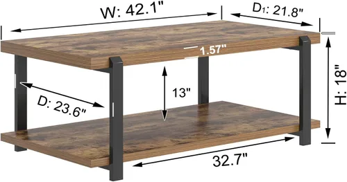 Miniatura 2 de FOLUBAN Mesa de centro moderna, mesa central de madera rústica con almacenamiento para sala de estar, rectangular industrial de 2 niveles, mesa