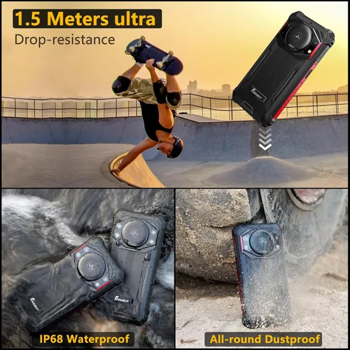 Miniatura 6 de FOSSIBOT F101P Android 13 Teléfono inteligente resistente, 7 GB+64 GB /1 TB Teléfono de llamada resistente 10600 mAh Teléfono desbloqueado 123dB Rojo