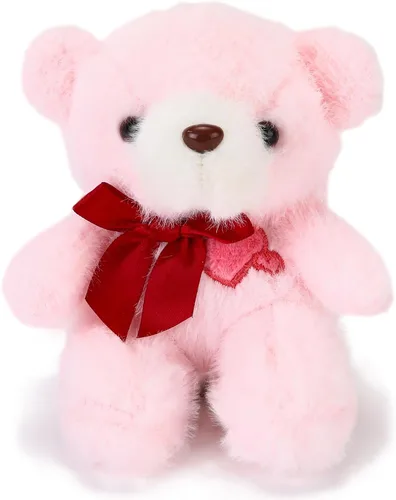 Miniatura 10 de Oso de peluche de 11.9 cm con corazón y corbata de lazo bordada, oso de peluche rosa en forma de corazón para novia, novio (marrón)