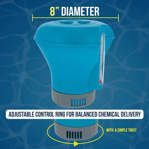 Miniatura 3 de U.S. Pool Supply Dispensador flotante de cloro para piscina con termómetro – Clorador flotante de 8 pulgadas de diámetro, gran capacidad