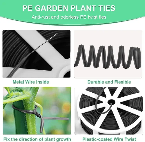 Miniatura 3 de Shintop Alambre de amarre giratorio para plantas de jardín de 328 pies con cortador para jardinería, hogar, oficina (negro)
