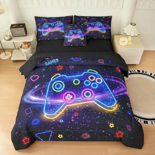 Miniatura 9 de MWMWMW Juego de edredón gaming de 5 piezas para niños, juegos de ropa de cama twin para niños, juego de edredón tamaño twin para niños con 1