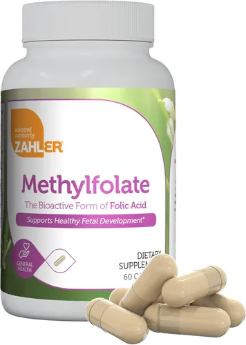 Zahler Metilfolato - Apoya el desarrollo fetal saludable y la salud genética - Ácido fólico metilado de 1000 mcg DFE L-metilfolato - Suplemento de
