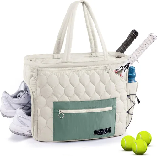 Miniatura 9 de Bolsa de Gimnasio de Tenis para Mujeres, Bolsa de Tenis con Capacidad para 2-4 Raquetas con Compartimento para Zapatos y Bolsillo Húmedo, Bolsas